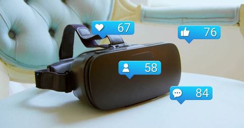 Virtual reality headset with social media icons for immersive tech integration