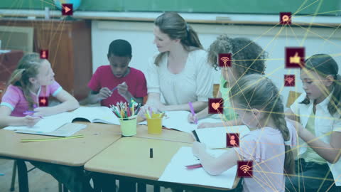 Teacher Engaging with Students Network Connection Concept