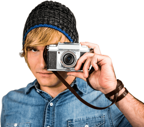 serious hipster man taking picture with camera transparent - Download Free Stock Videos Pikwizard.com
