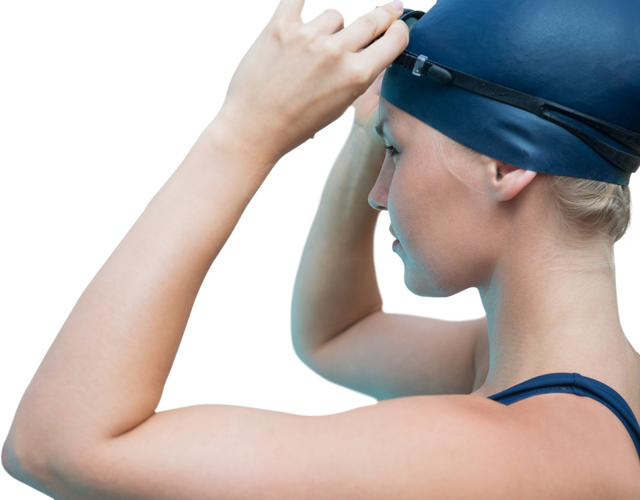 Transparent Female Swimmer Adjusting Swim Cap and Goggles with Confidence - Download Free Stock Videos Pikwizard.com