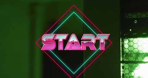 Neon Start Text Against Retro Green Background