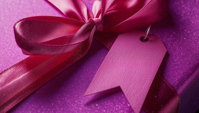 Sparkly Purple Gift Box with Magenta Satin Ribbon and Blank Tag