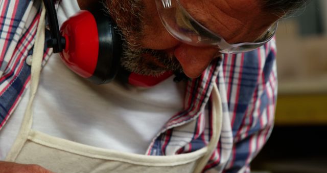 Focused Artisan Wearing Protective Gear Working in a Workshop - Download Free Stock Images Pikwizard.com