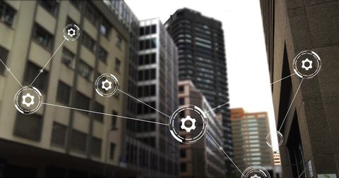 Cityscape with Digital Data Processing Connections
