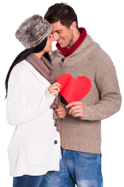 Young Couple Embracing and Smiling Holding Red Heart Transparent Background - Download Free Stock Videos Pikwizard.com