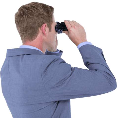 Caucasian businessman using binoculars transparent background