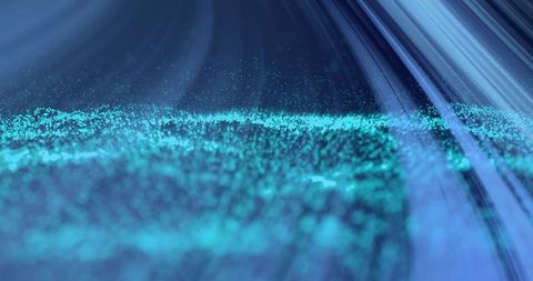 Blue Light Beams With Dynamic Particles on Futuristic Digital Landscape