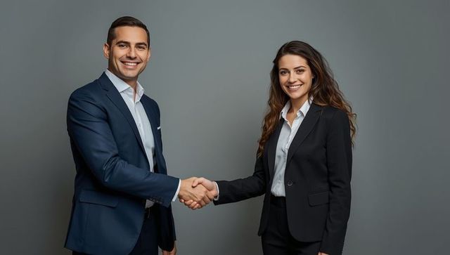 Two Professionals Shaking Hands in Business Attire