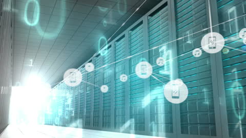 Data Server Network with Digital Coding Animation
