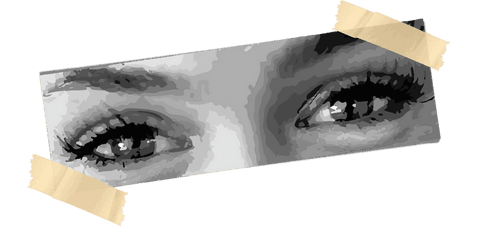 Monochrome stylized eyes torn strip transparent illustration design