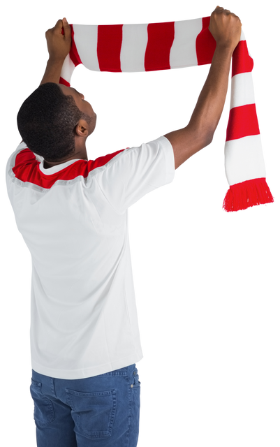 Transparent excited football fan holding red and white scarf in excitement - Download Free Stock Videos Pikwizard.com