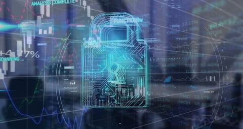 Digital Security and Data Concept with Lock and City Overlay