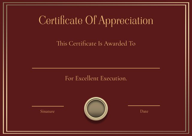 Elegant Gold on Dark Red Certificate of Appreciation - Download Free Stock Templates Pikwizard.com