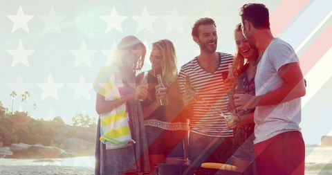 Diverse Friends Enjoying Outdoor Gathering with USA Theme