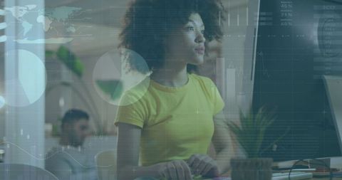 Focused Businesswoman Interacting with Digital Data Interface