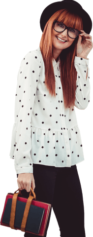 Hipster Woman with Transparent Smile and Book Belt Fashion