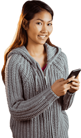 smiling asian woman using smartphone transparent background - Download Free Stock Videos Pikwizard.com