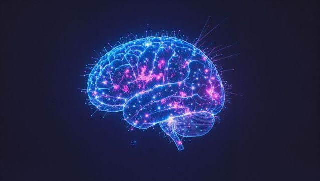 Futuristic neon brain with glowing neural nodes