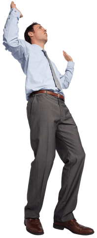 Excited businessman celebrating success transparent background
