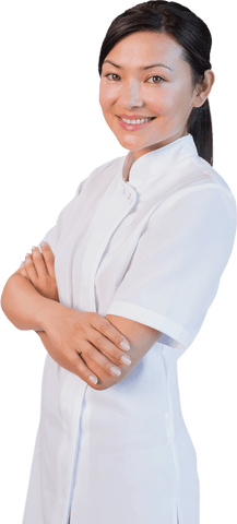Confident Female Masseur in White Uniform on Transparent Background