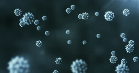 3D Render of Floating Virus Particles on Blue Background