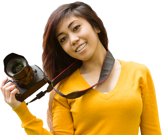 Transparent Woman Photographer Smiling Holding Camera - Download Free Stock Videos Pikwizard.com