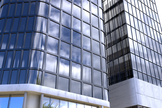 Digital Generated Transparent Facade Of Modern Office Building Reflecting Sky - Download Free Stock Videos Pikwizard.com