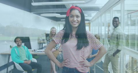 Cheerful team collaboration in bright office space