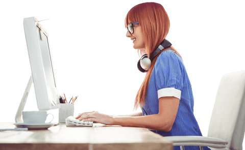 smiling hipster woman typing at workstation with transparent background - Download Free Stock Videos Pikwizard.com