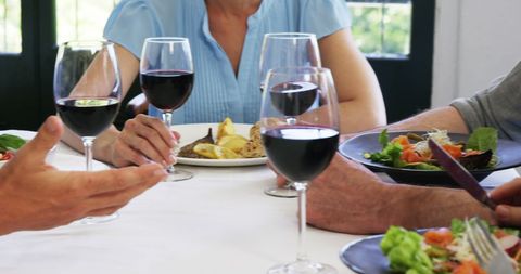Friends Enjoying Lunch Table with Wine and Light Food - Download Free Stock Images Pikwizard.com
