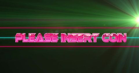 Retro arcade insert coin message with neon glow