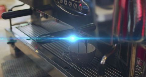 Espresso Brewing in Coffee Shop with Professional Machine