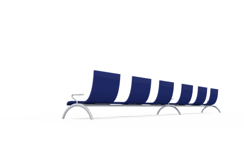 Row of blue airport waiting chairs on transparent background