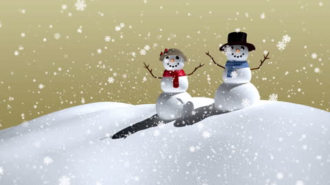 Snowmen in Winter Wonderland with Falling Snowflakes