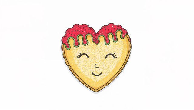 Kawaii Heart Shaped Cookie with Drippy Strawberry Icing Smiling Face Cute Dessert Graphic