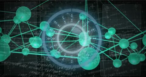 Futuristic network hub visualizing connected data nodes and holographic interface neon teal glow