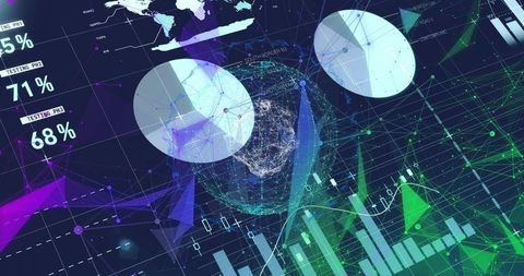 Futuristic Digital Dashboard with Wireframe Globe and Data Visualization
