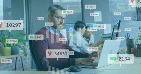 Businessman Analyzing Digital Data in Modern Office Space
