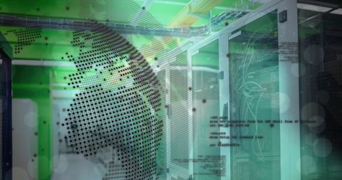 Visualizing the integration of global network systems with complex server configurations. Useful for presentations on IT infrastructure, network security services, and worldwide data transfers. Illustrates advanced technology concepts for articles and reports on digital transformation in business.