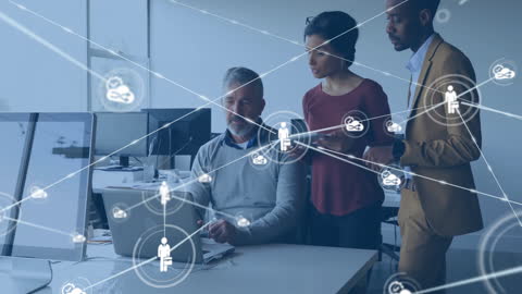 Diverse Business Team Collaborating with Network Connections Overlay