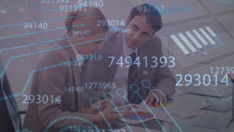 Multiracial Business Team Analyzing Data with Digital Overlay