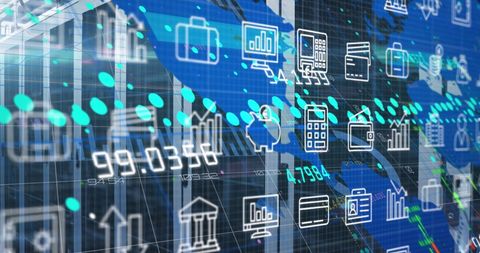 Digital Interface Overlay on Technology Background with Business Icons - Download Free Stock Images Pikwizard.com