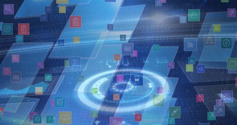Colorful Digital Icons Overlapping Blue Interface Background - Download Free Stock Images Pikwizard.com