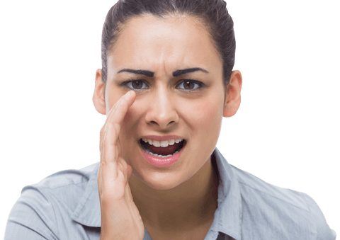 Transparent expression of angry woman calling out screaming