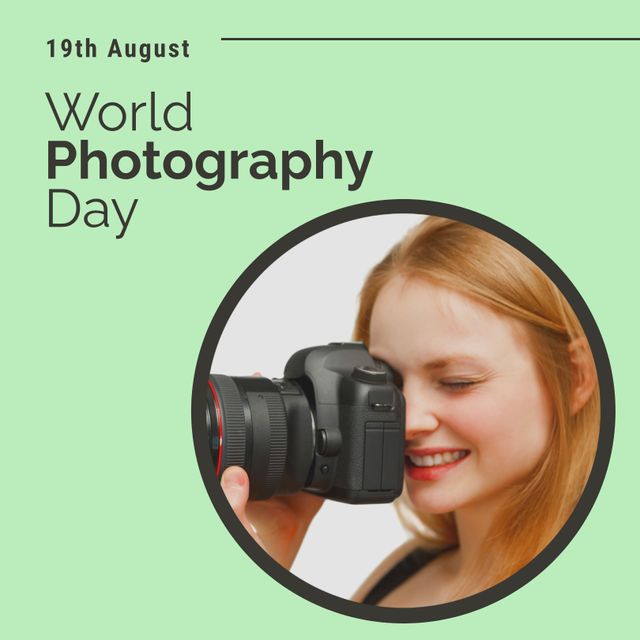 World Photography Day Celebration With Woman Using Camera - Download Free Stock Templates Pikwizard.com