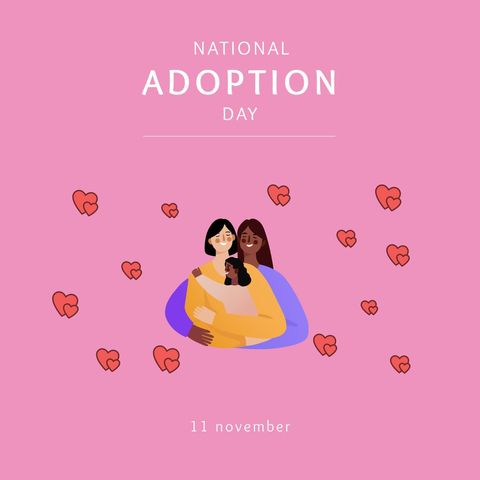 National adoption day celebration with diverse family graphic