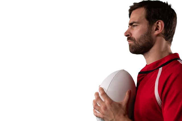 Focused Rugby Player Holding Ball with Copy Space on Transparent Background - Download Free Stock Videos Pikwizard.com