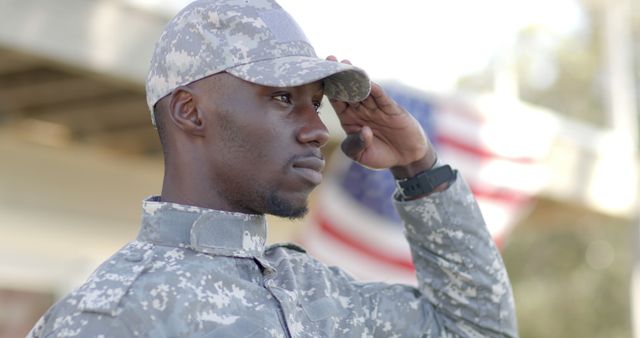 Proud African American Soldier Saluting Outdoors in Front of Flag - Download Free Stock Images Pikwizard.com