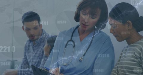 Mixed Reality: Doctor Consulting with Patient Amid Financial Data - Download Free Stock Images Pikwizard.com