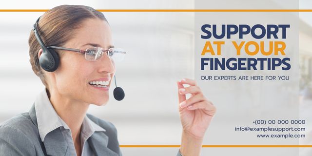 Professional Woman with Headset Providing Excellent Customer Support - Download Free Stock Templates Pikwizard.com